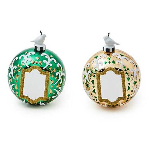 Emerald Luxe Mirror Glass Ball Ornaments, Set of 2