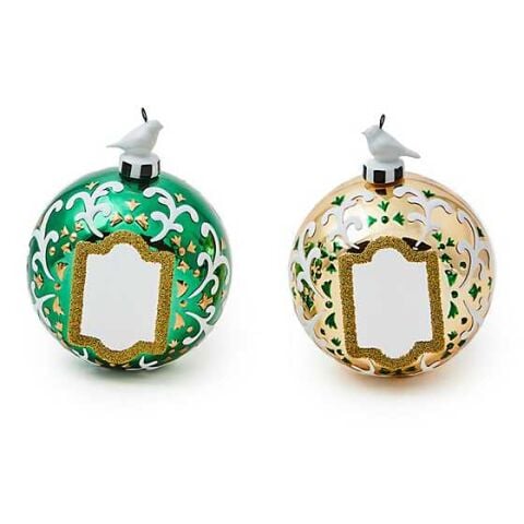 Emerald Luxe Mirror Glass Ball Ornaments Set of 2