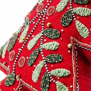 Holiday Red Tree Shaped Embroidered Throw Pillow