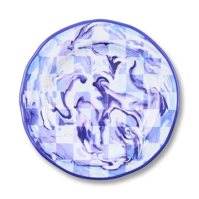 Blue Marble Check Melamine Salad Plates Set of 4