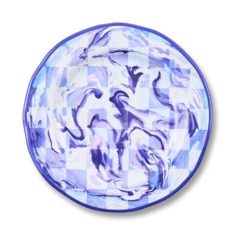 Blue Marble Check Melamine Salad Plates Set of 4