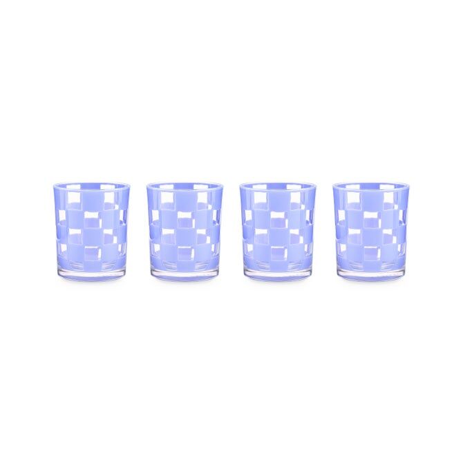 Blue Check Acrylic Tumblers Set of 4