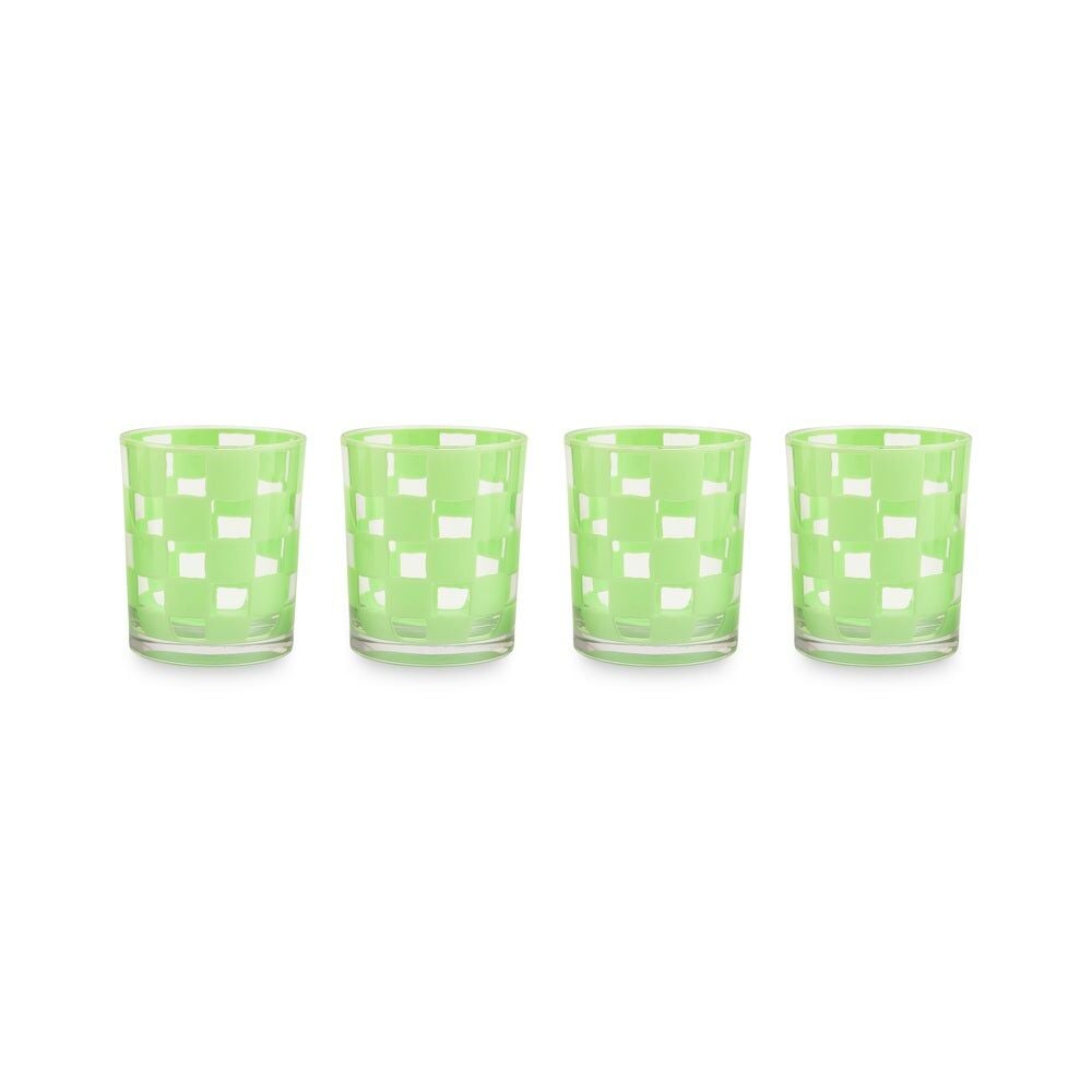 Green Check Acrylic Tumblers Set of 4