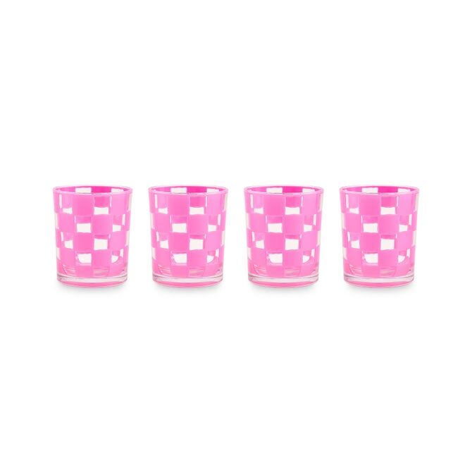 Pink Check Acrylic Tumblers, Set of 4