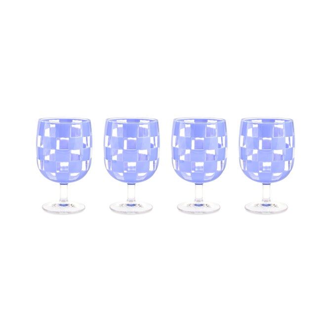 Blue Check Acrylic Water Goblets Set of 4