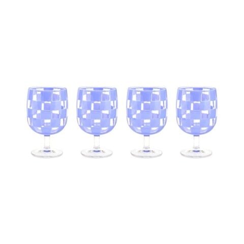 Blue Check Acrylic Water Goblets, Set of 4