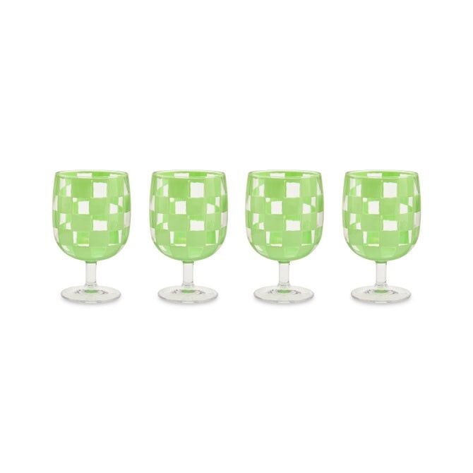 Green Check Acrylic Water Goblets, Set of 4