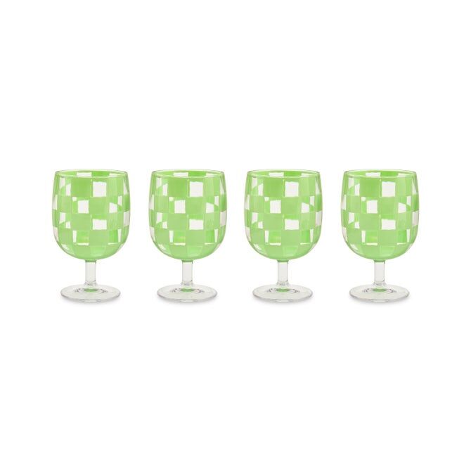 Green Check Acrylic Water Goblets Set of 4