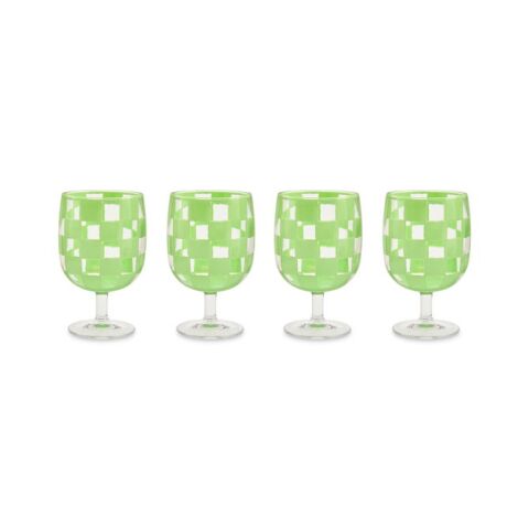 Green Check Acrylic Water Goblets Set of 4