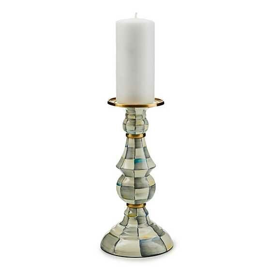 Sterling Check Enamel Pillar Candlestick - Large