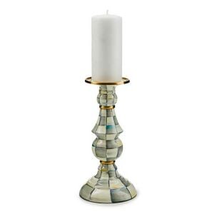 Sterling Check Enamel Pillar Candlestick - Large