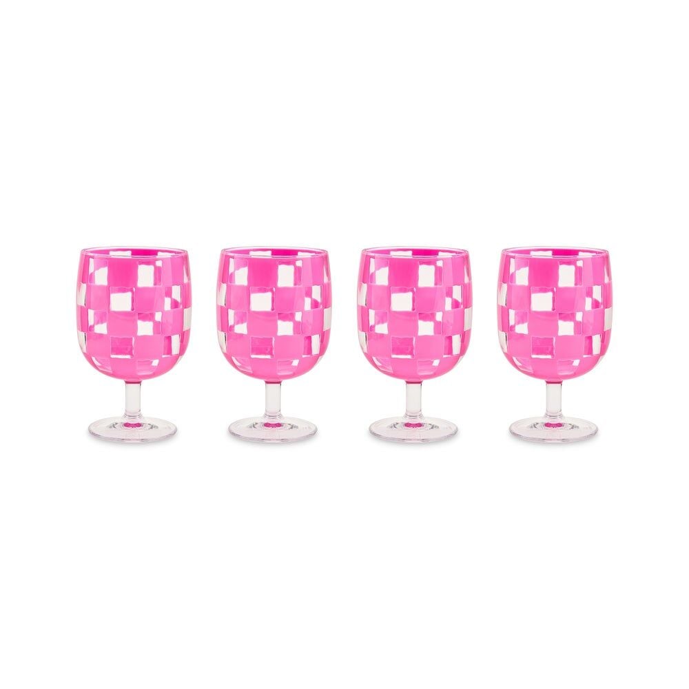 Pink Check Acrylic Water Goblets, Set of 4
