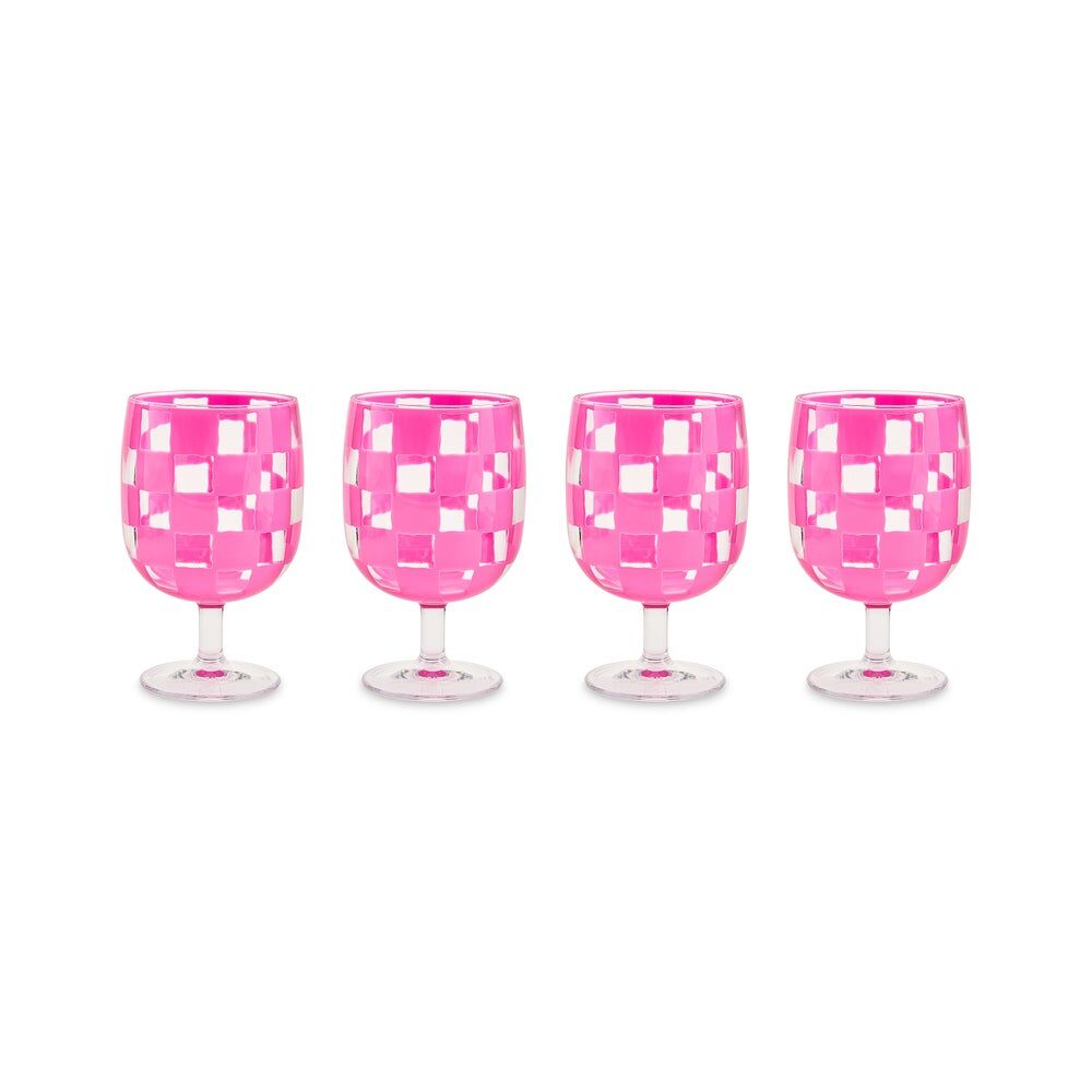 Pink Check Acrylic Water Goblets, Set of 4