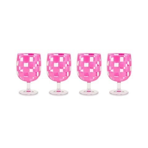 Pink Check Acrylic Water Goblets, Set of 4