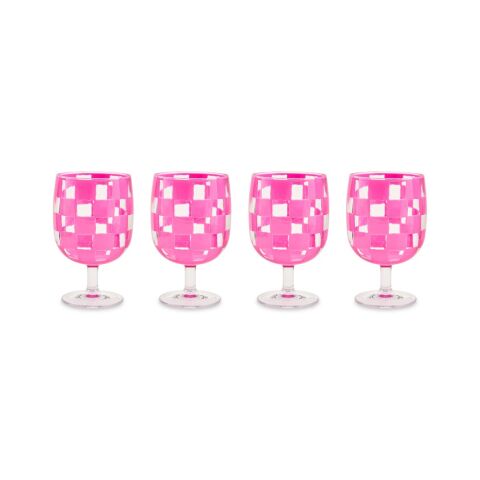 Pink Check Acrylic Water Goblets, Set of 4