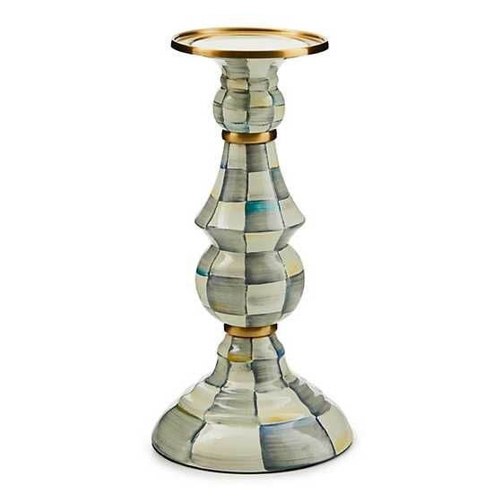 Sterling Check Enamel Pillar Candlestick - Large