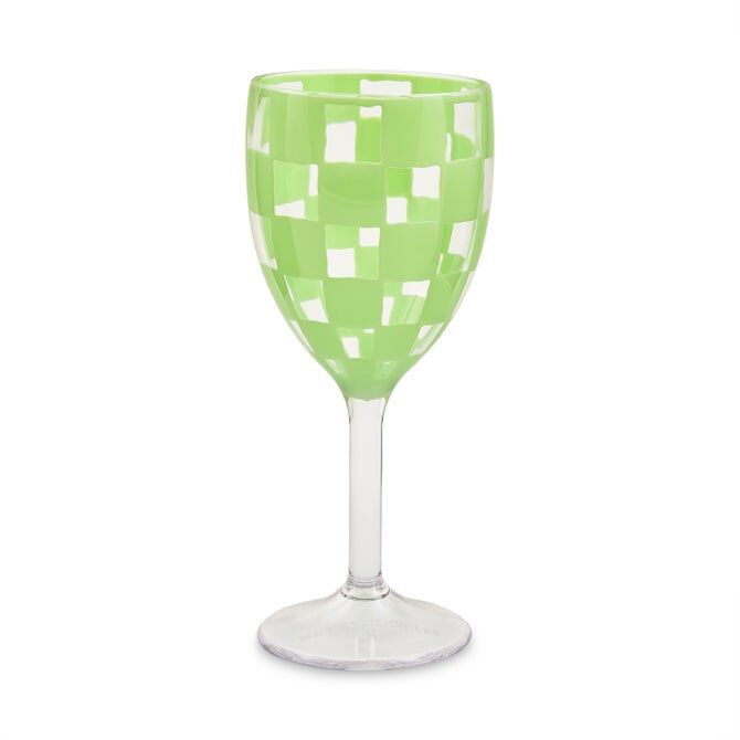 Green Check Acrylic Wine Goblets Set of 4