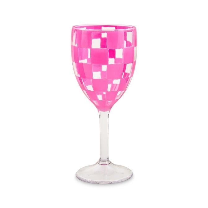 Pink Check Acrylic Wine Goblets Set of 4