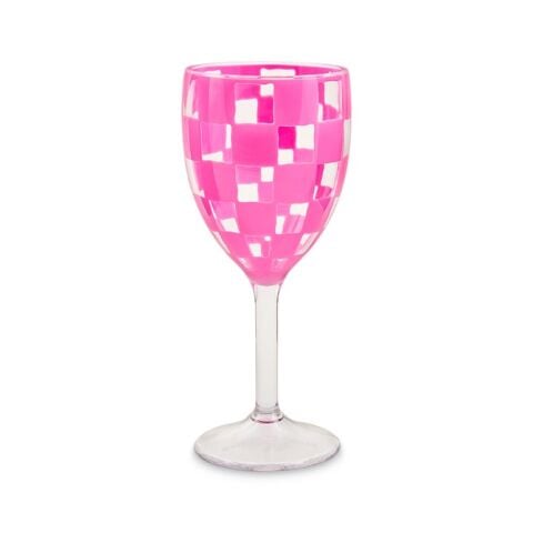 Pink Check Acrylic Wine Goblets, Set of 4