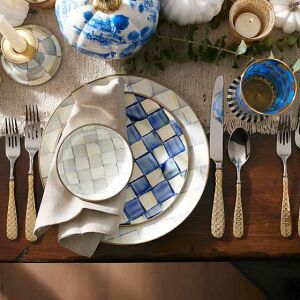 Sterling Check Enamel Candlestick - Short