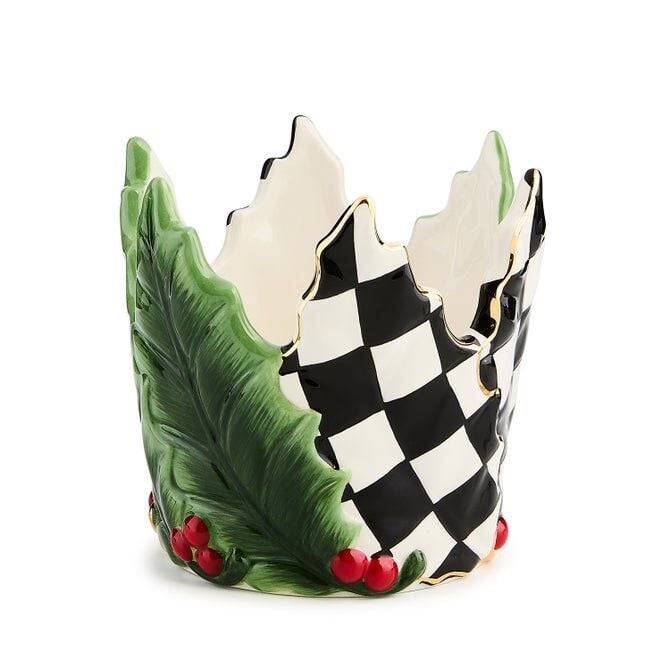 Holly Leaf Ceramic Short Pillar Candle Holder