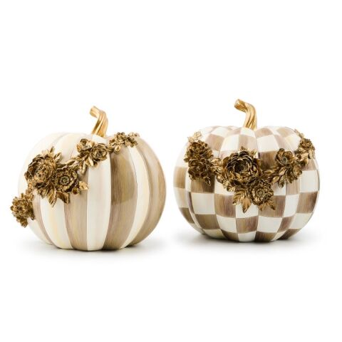 Mocha Stripe Floral Garland Pumpkin