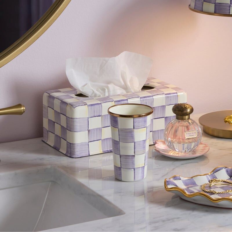 Violet Check Standard Tissue Box Cover