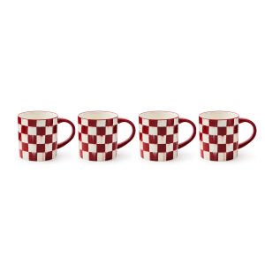 Cherry Check Mugs, Set of 4