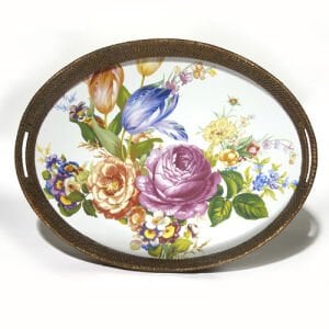 Flower Market Rattan & Enamel Party Tray - White