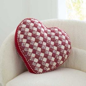 Red and White Check Heart Shaped Throw Pillow