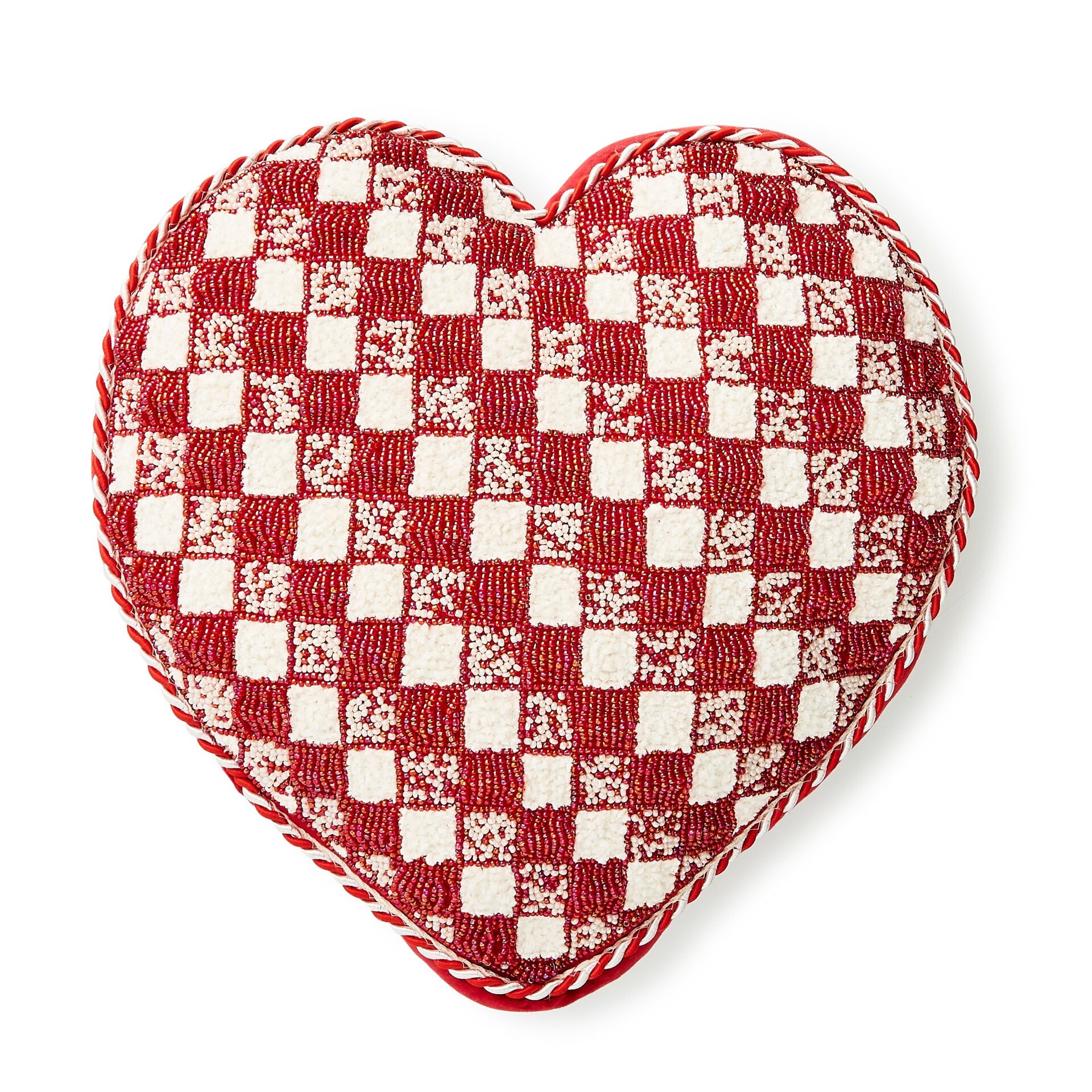 Red and White Check Heart Shaped Throw Pillow
