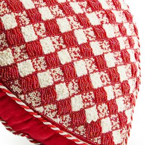 Red and White Check Heart Shaped Throw Pillow
