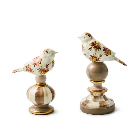 Mocha Wild Rose Bird Topiaries Set of 2