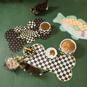 Courtly Check Enamel Cat Dish