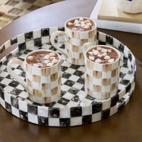Mocha Check Porcelain Mug