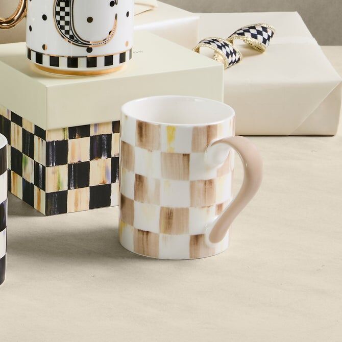 Mocha Check Porcelain Mug