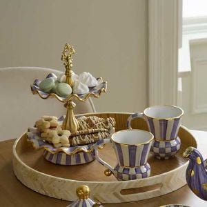 Plum Check Ceramic Two Tier Sweet Stand