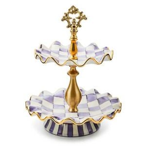 Plum Check Ceramic Two Tier Sweet Stand