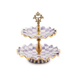 Plum Check Ceramic Two Tier Sweet Stand