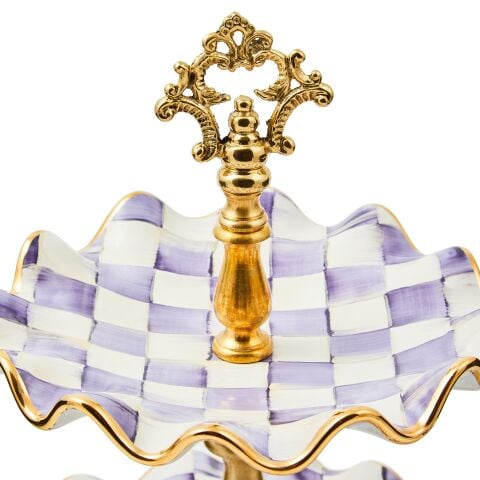 Violet Check Ceramic Two Tier Sweet Stand