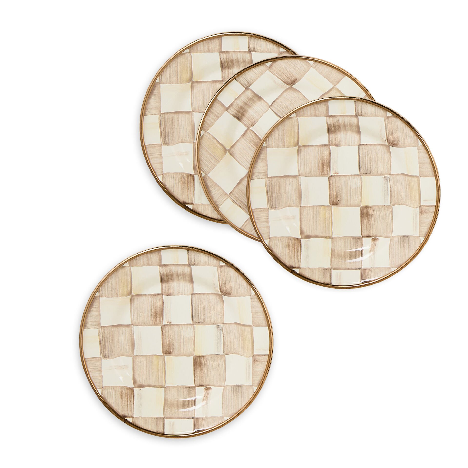 Mocha Check Appetizer Plates, Set of 4