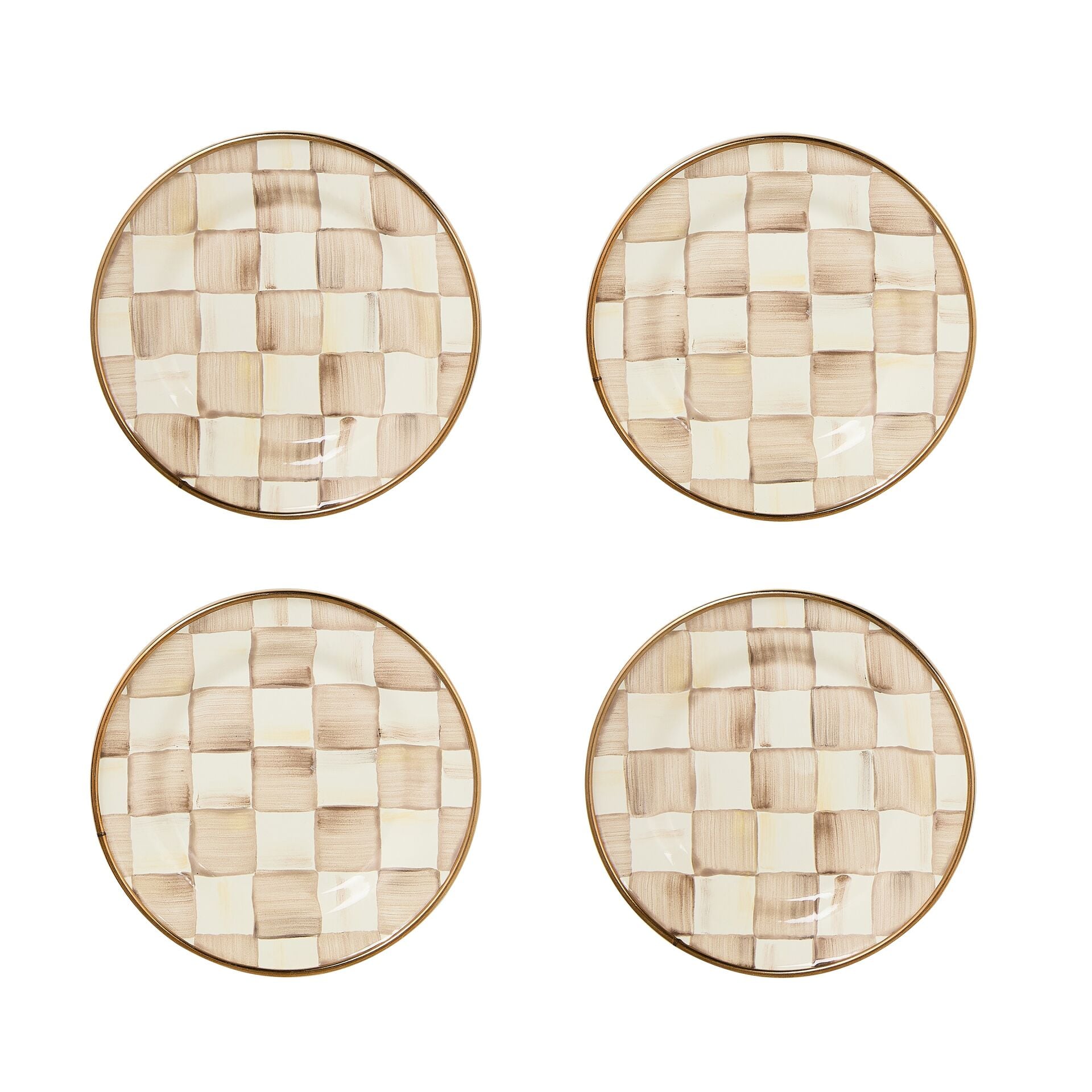 Mocha Check Appetizer Plates Set of 4