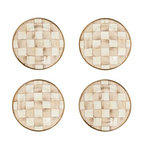 Mocha Check Appetizer Plates Set of 4