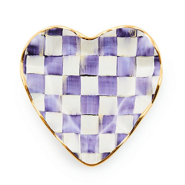 Violet Check Fluted Ceramic Heart Plate