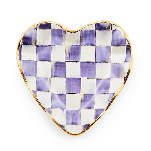 Violet Check Fluted Ceramic Heart Plate