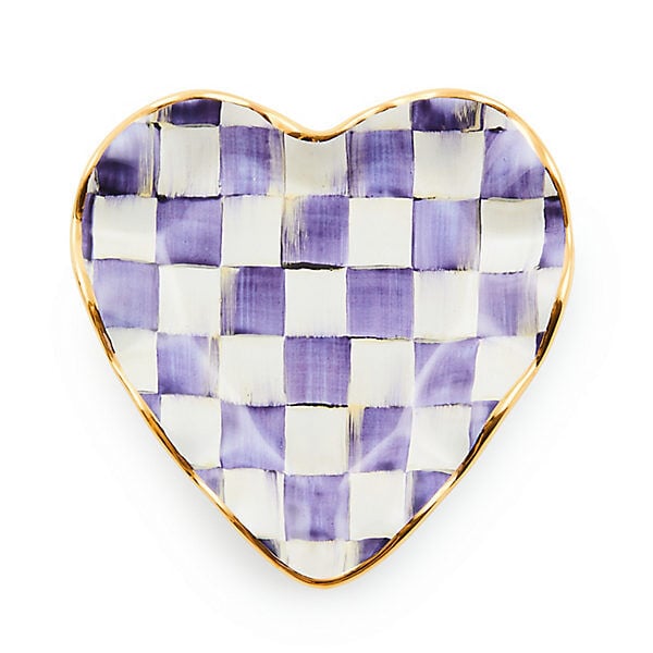 Violet Check Fluted Ceramic Heart Plate