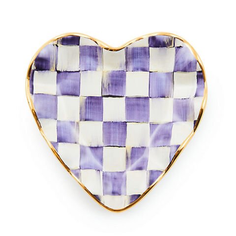 Violet Check Fluted Ceramic Heart Plate