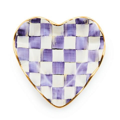 Violet Check Fluted Ceramic Heart Plate