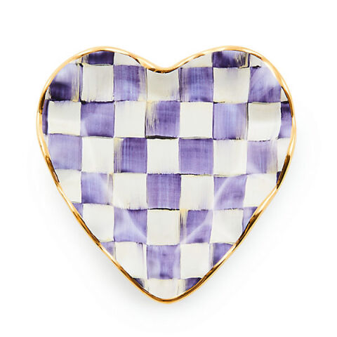 Violet Check Fluted Ceramic Heart Plate