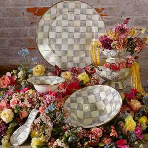 Sterling Check Enamel Serving Bowl